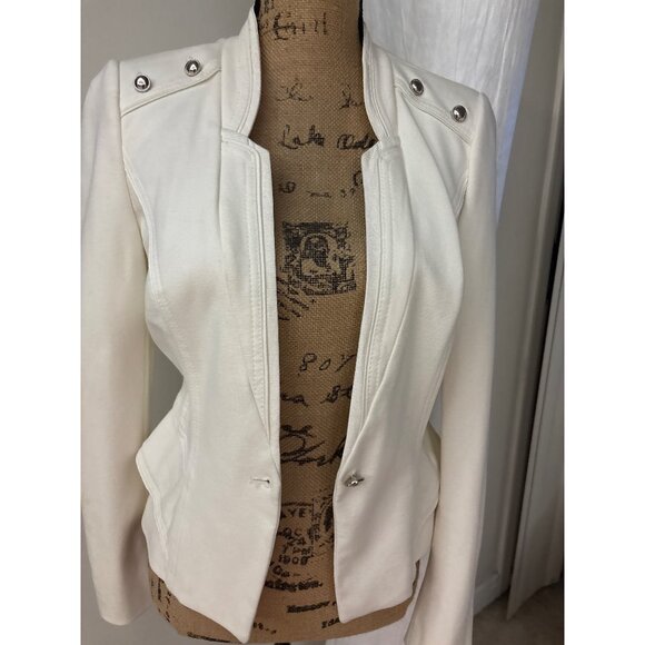 White House Black Market Ivory Blazer Silver Stud Accents 4 Padded Shoulders - Picture 5 of 16